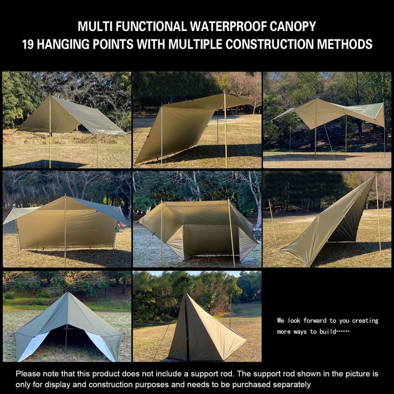 GoldCamp Waterproof Camping Tarp，70D Nylon 10X13.2ft Hammock Rain Fly ，UV 50+ and PU15000mm Tent Tarp Shelter Canopy，Heavy Duty Multifunctional Sun Shade Essentials for Hiking (120''X120'') - Image 4